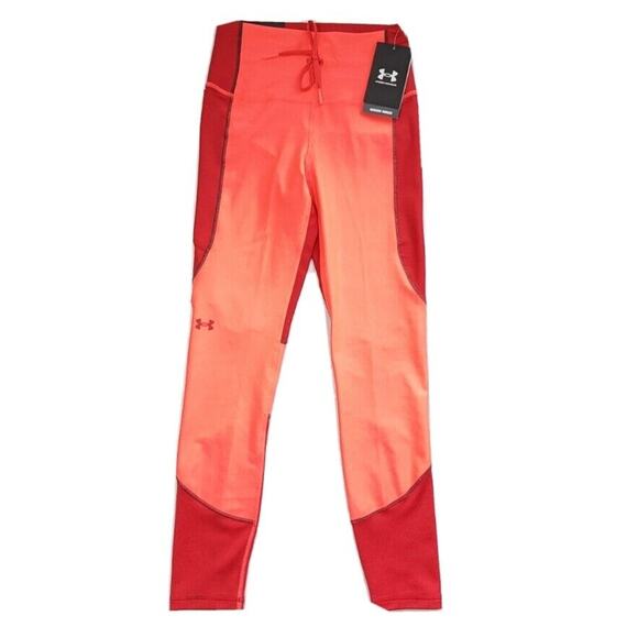 Under Armour Heat Gear Red Coral Orange 6M Ankle Leg Color Block Leggings NEW XS - Picture 4 of 8